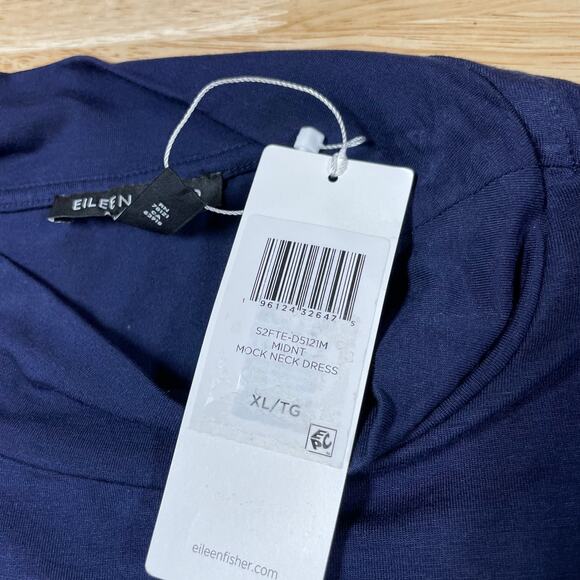 Eileen Fisher NWT Mock Neck Drawstring Tie Waist Dress Navy Size XL Sleeveless - Picture 5 of 9